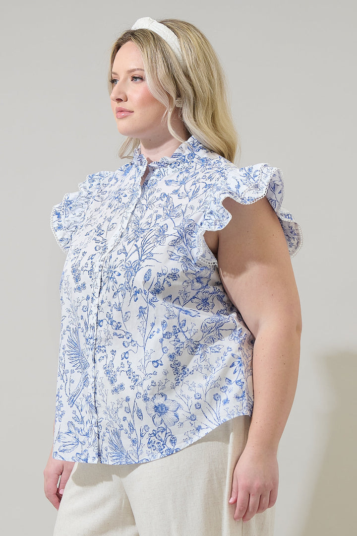Eve Floral Dacey Button Up Top Curve