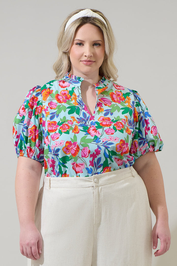 Orlena Floral Daly Split Neck Top Curve