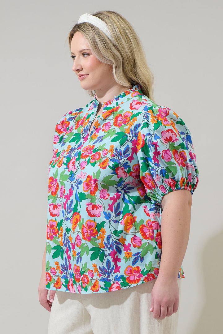 Orlena Floral Daly Split Neck Top Curve