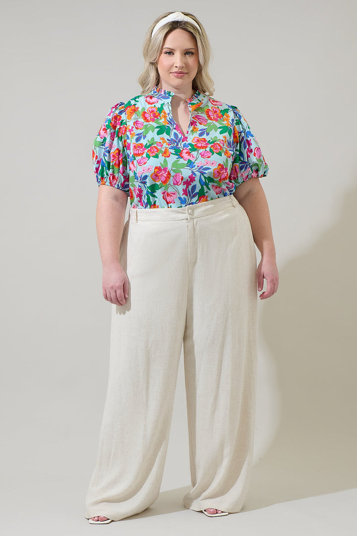 Orlena Floral Daly Split Neck Top Curve