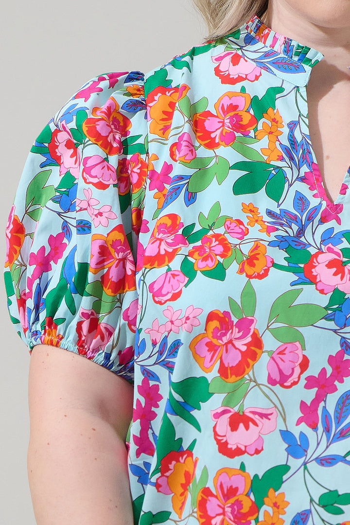 Orlena Floral Daly Split Neck Top Curve