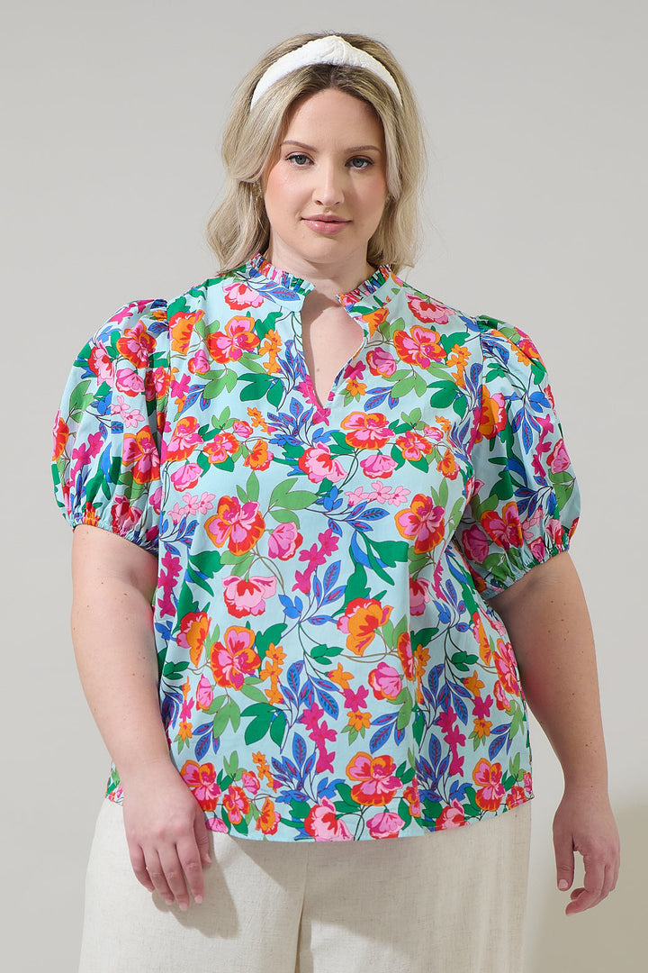 Orlena Floral Daly Split Neck Top Curve