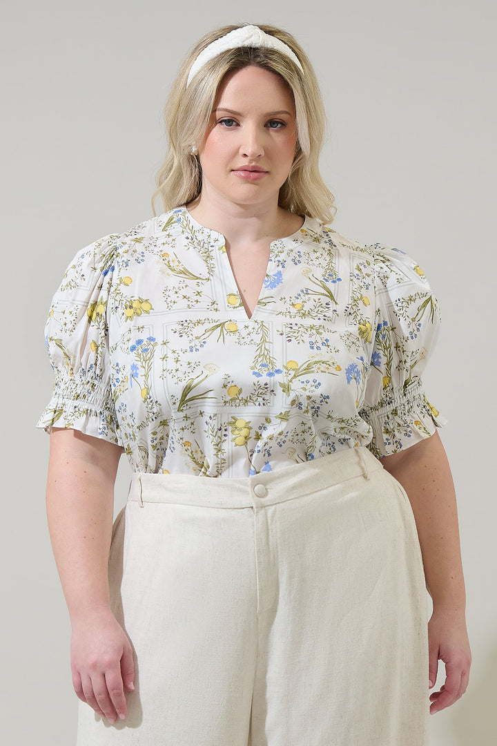 Cecily Floral Merryn Split Neck Top Curve