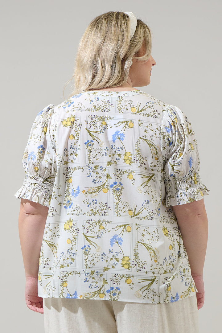Cecily Floral Merryn Split Neck Top Curve