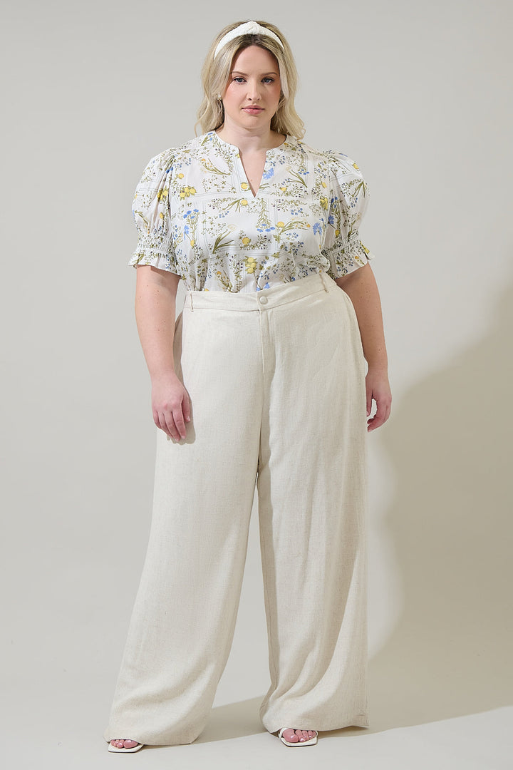 Cecily Floral Merryn Split Neck Top Curve
