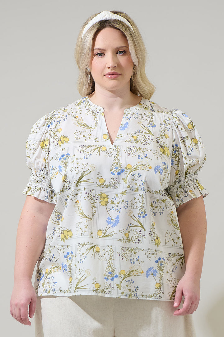 Cecily Floral Merryn Split Neck Top Curve