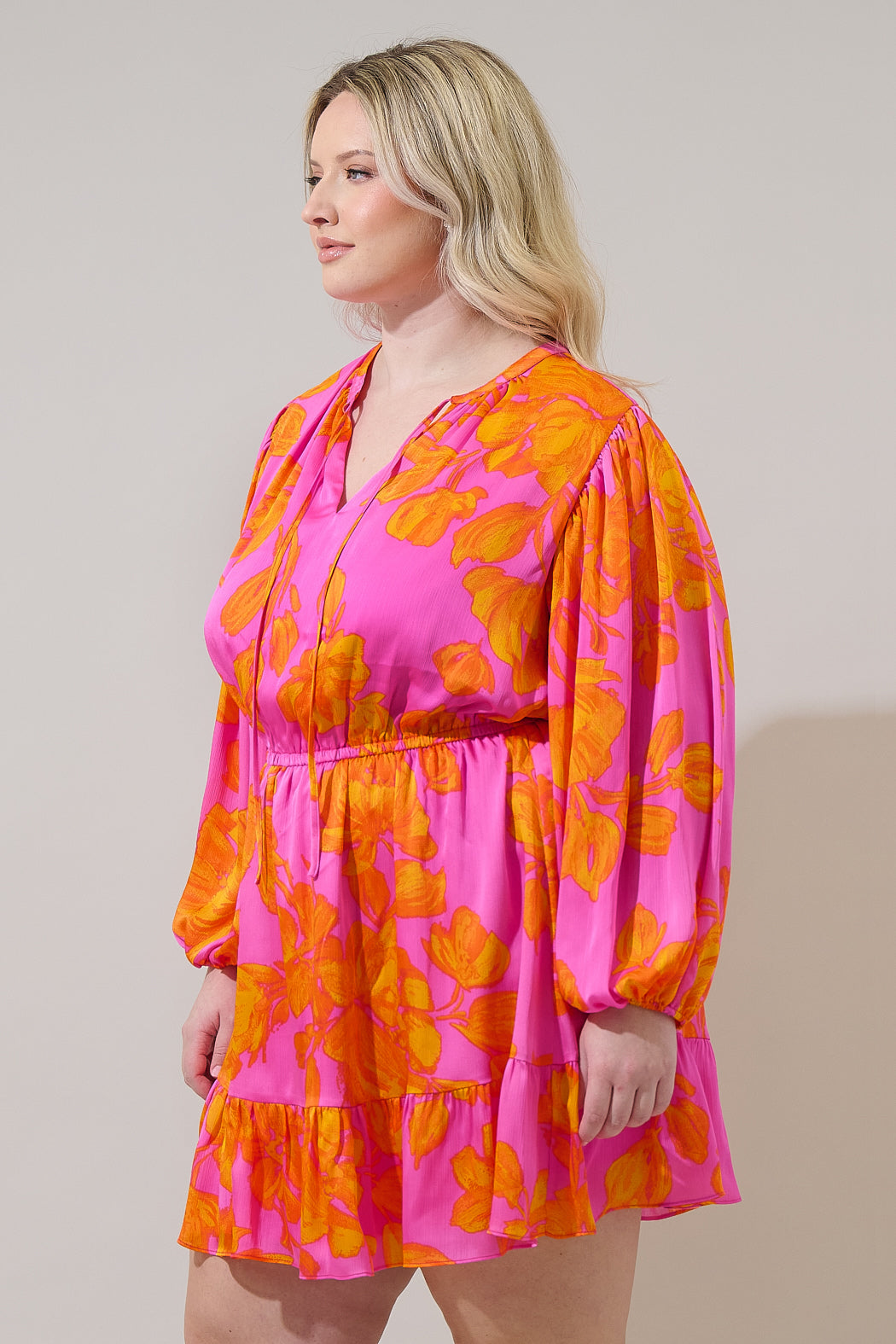 Pacey Floral Paxton Balloon Sleeve Mini Dress Curve