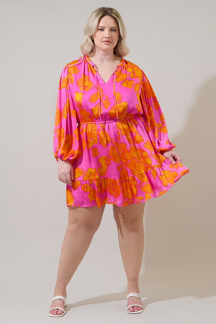 Pacey Floral Paxton Balloon Sleeve Mini Dress Curve