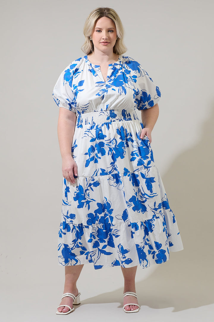 Aby Floral Hacienda Puff Sleeve Midi Dress Curve