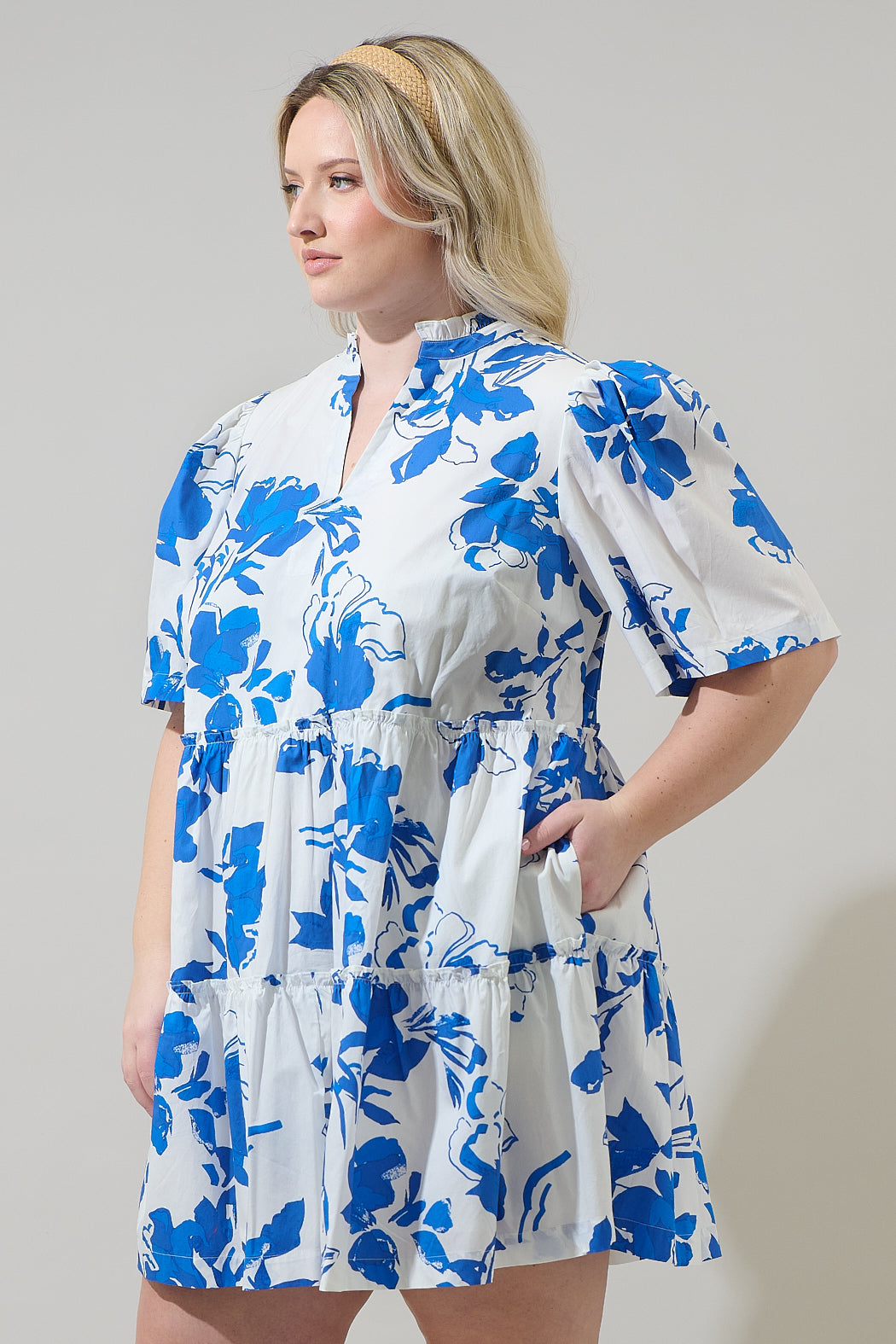 Aby Floral Dixie Split Neck Shift Dress Curve
