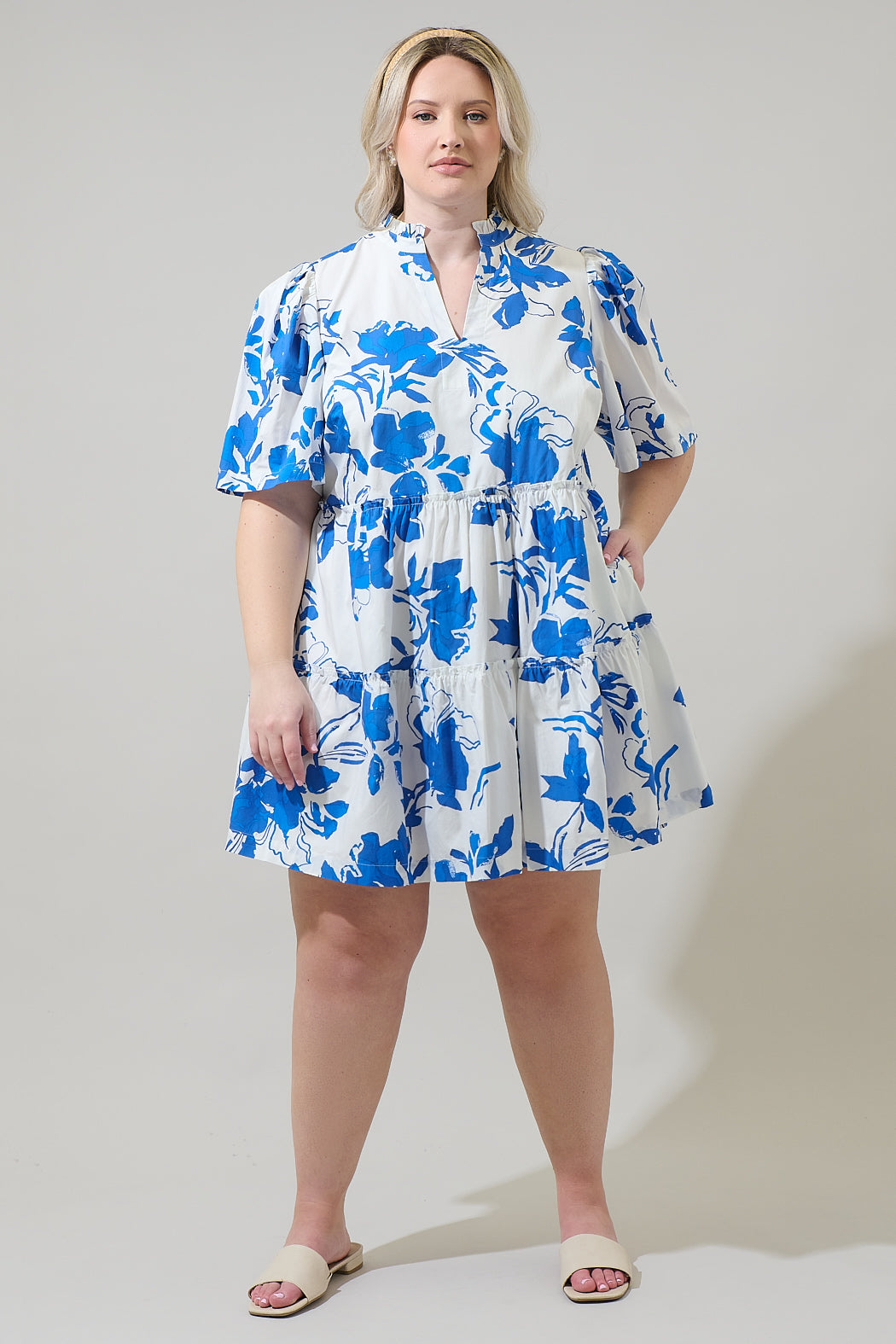 Aby Floral Dixie Split Neck Shift Dress Curve