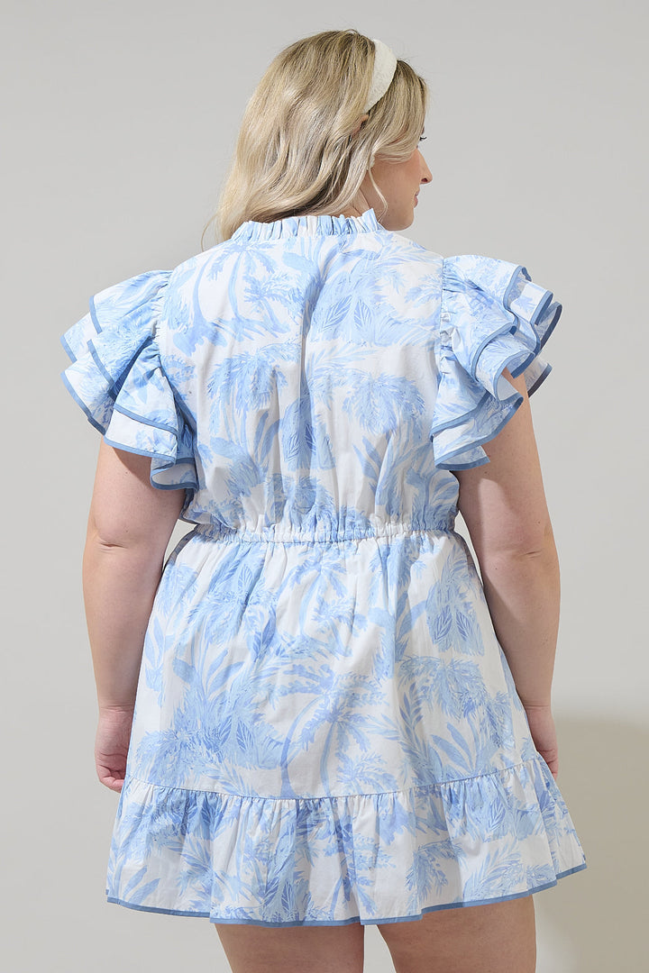 Poly Leaf Alina Ruffle Shift Mini Dress Curve