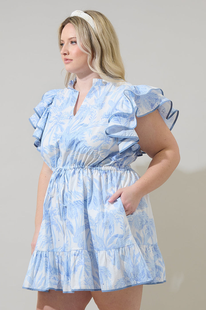 Poly Leaf Alina Ruffle Shift Mini Dress Curve