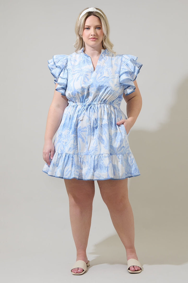 Poly Leaf Alina Ruffle Shift Mini Dress Curve