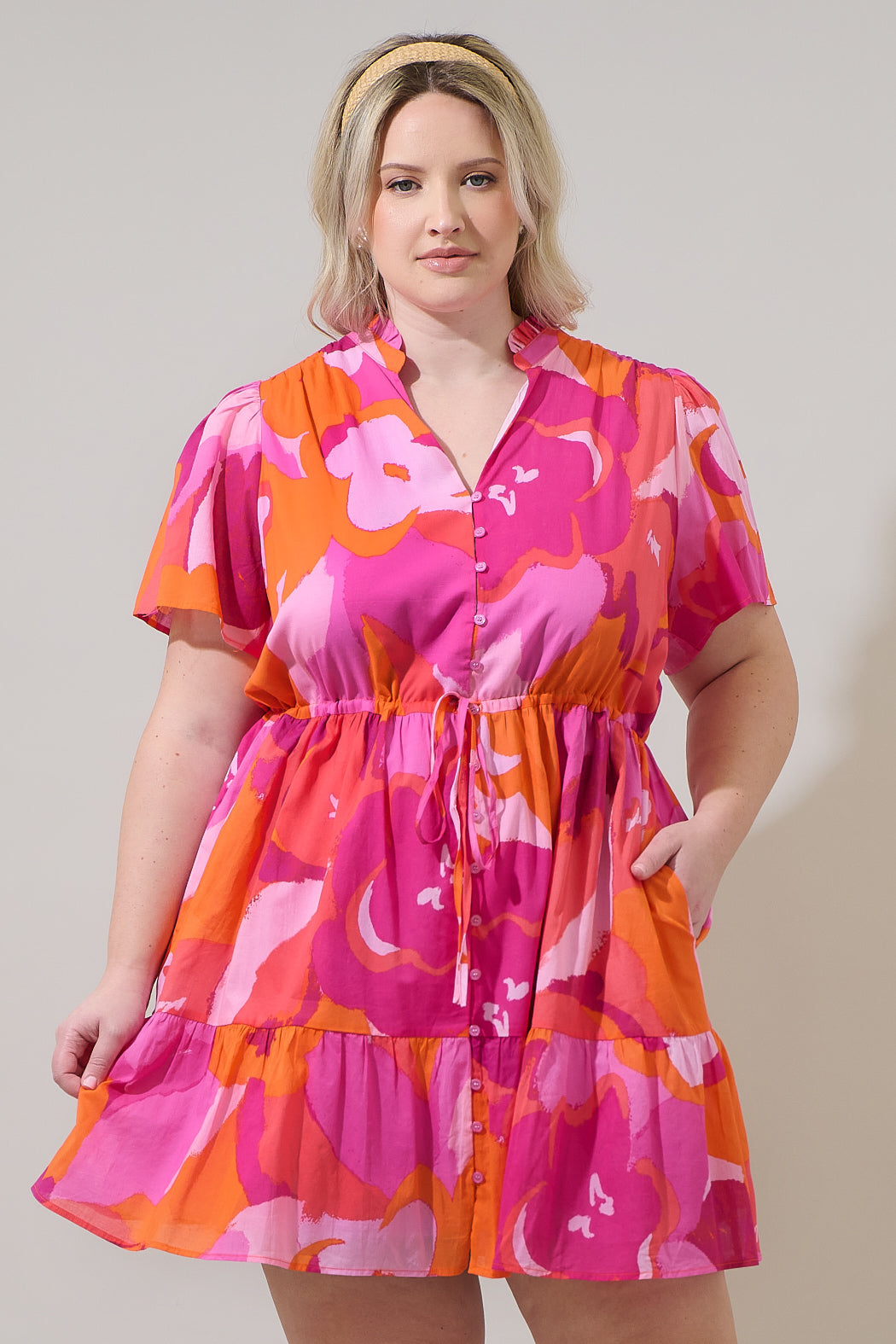 Merim Floral Amo Button Up Mini Dress Curve