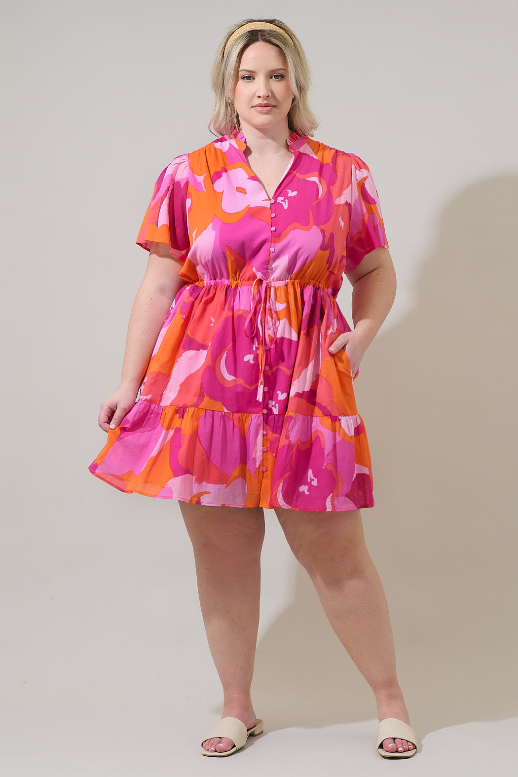 Merim Floral Amo Button Up Mini Dress Curve