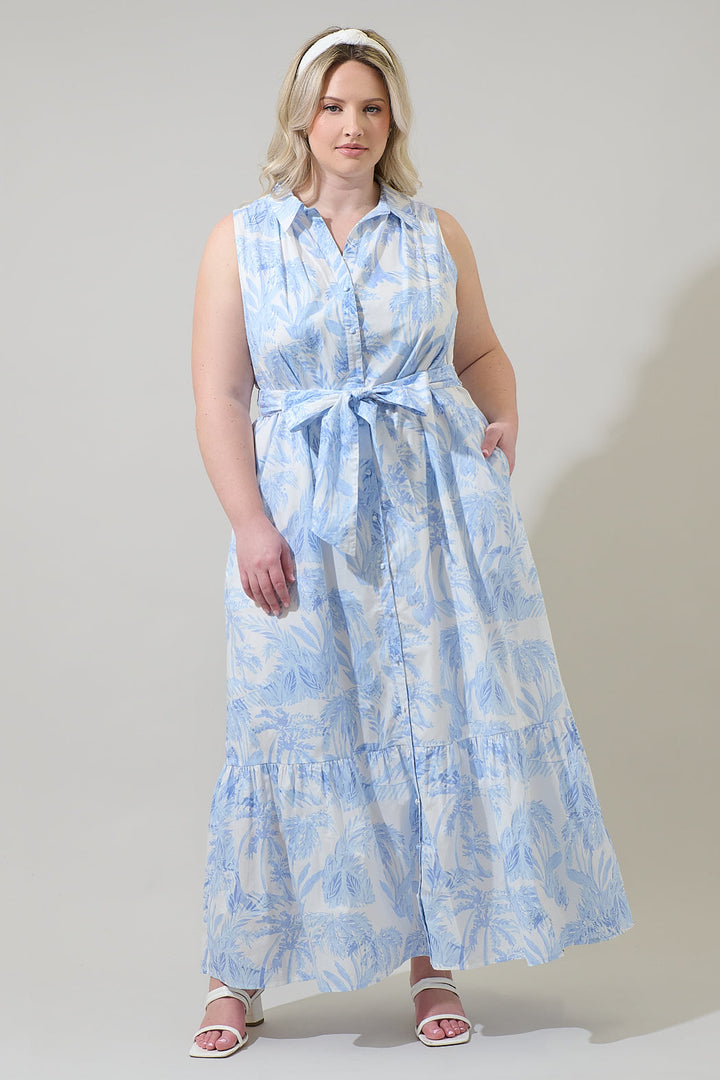 Poly Leaf Cileah Collared Maxi Dress Curve
