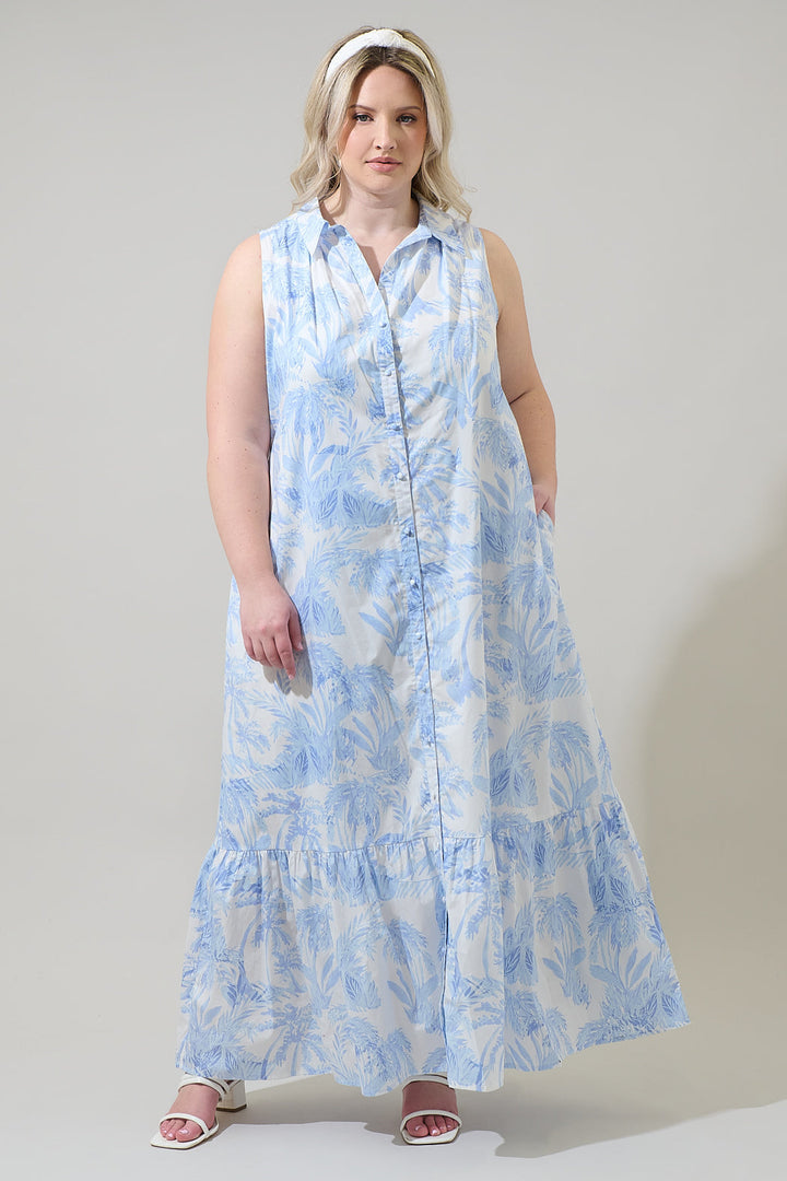 Poly Leaf Cileah Collared Maxi Dress Curve