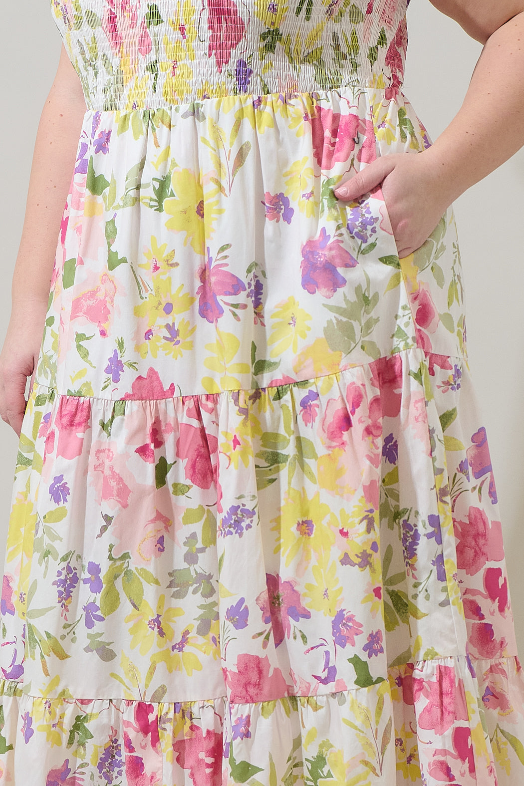 Leonie Floral Sunfire Tiered Midi Dress Curve