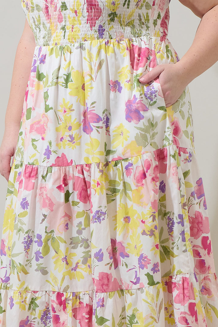 Leonie Floral Sunfire Tiered Midi Dress Curve