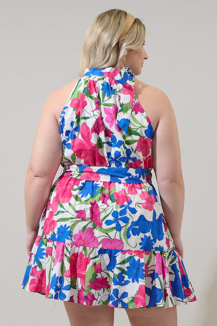 Liran Floral Melis Halter Mini Dress Curve