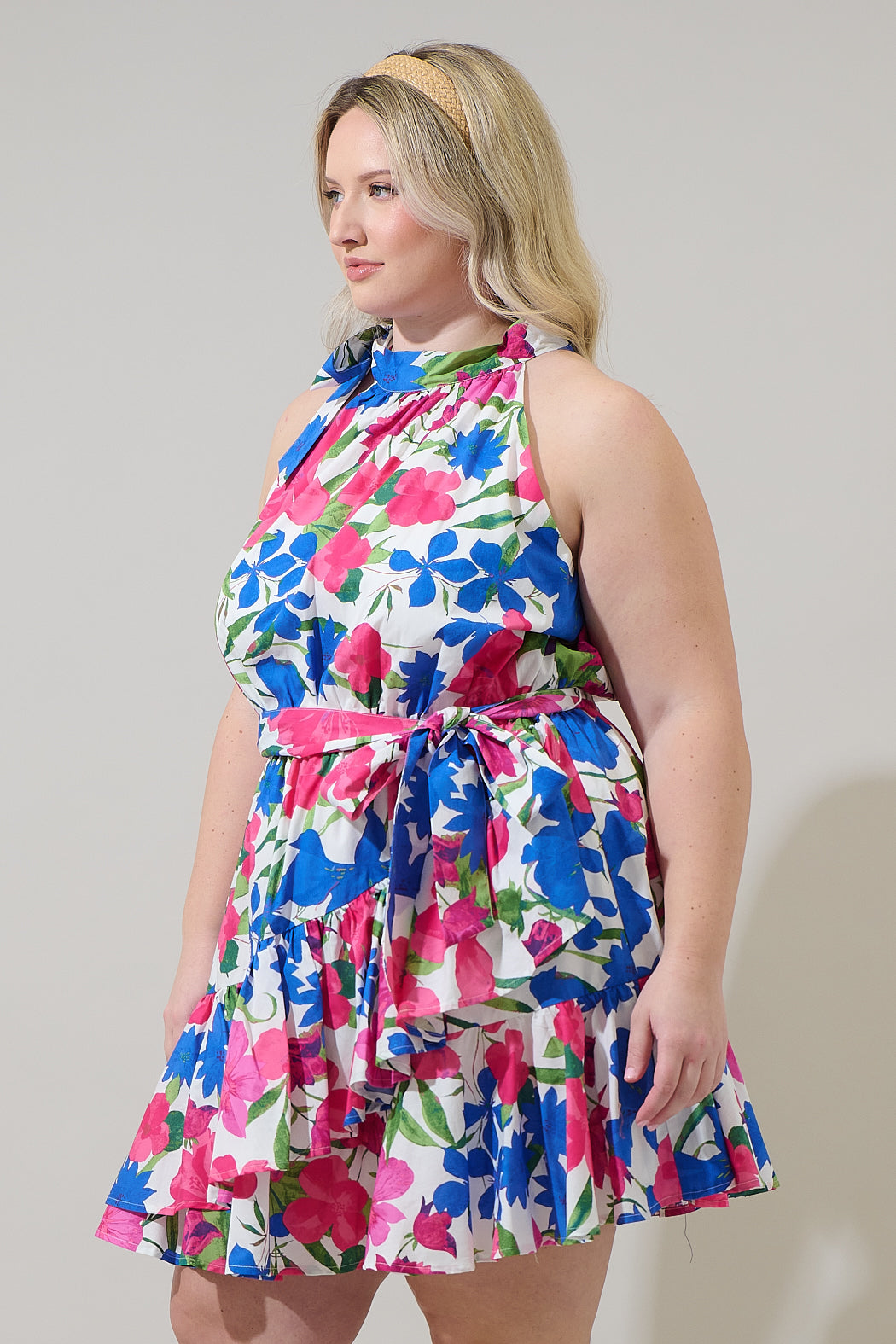 Liran Floral Melis Halter Mini Dress Curve