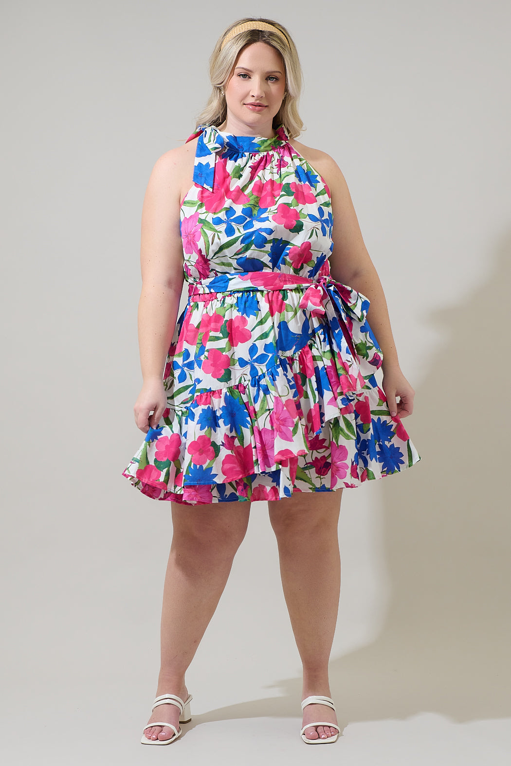 Liran Floral Melis Halter Mini Dress Curve