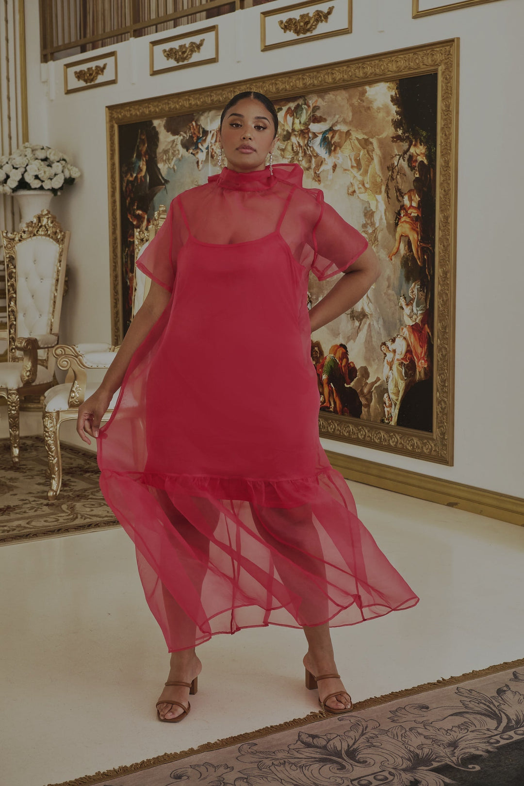 Dime Organza Long Cami Dress Curve