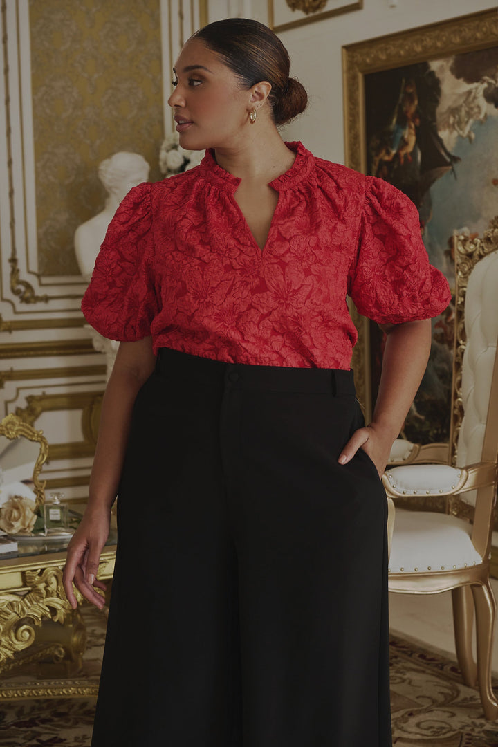 Arielle Jacquard Split Neck Top Curve