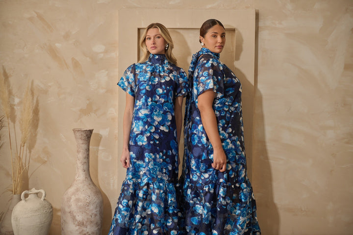 Abay Floral Dime Organza Maxi Dress Curve