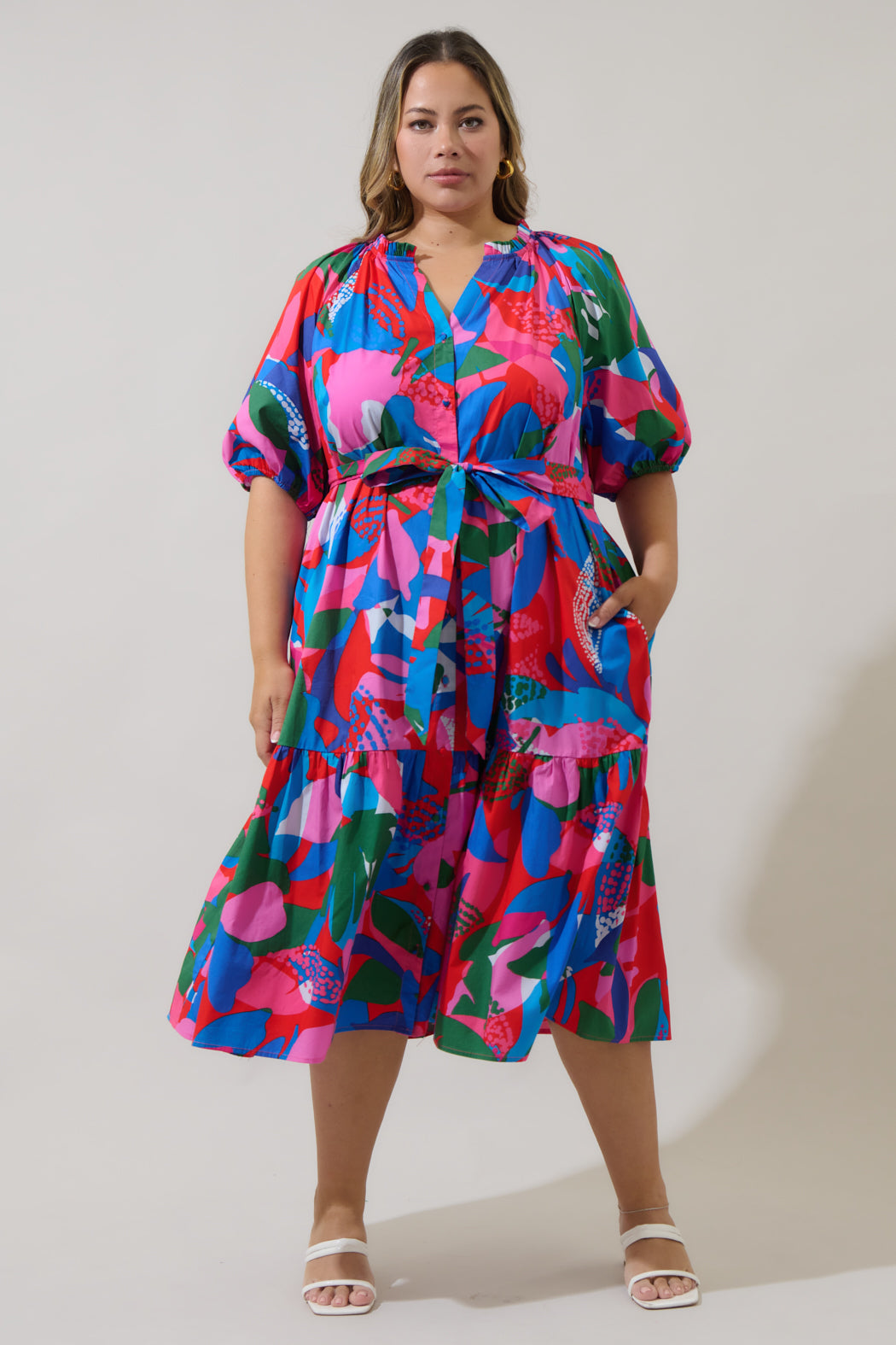 Wynette Tiered Midi Dress Exene Floral Curve