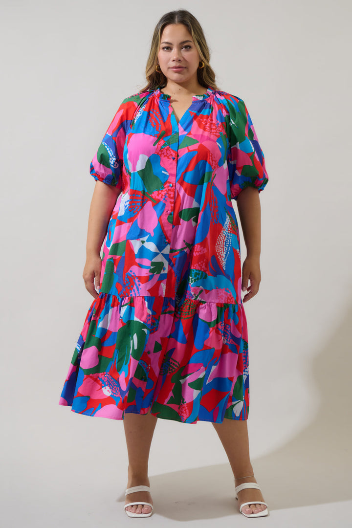 Wynette Tiered Midi Dress Exene Floral Curve