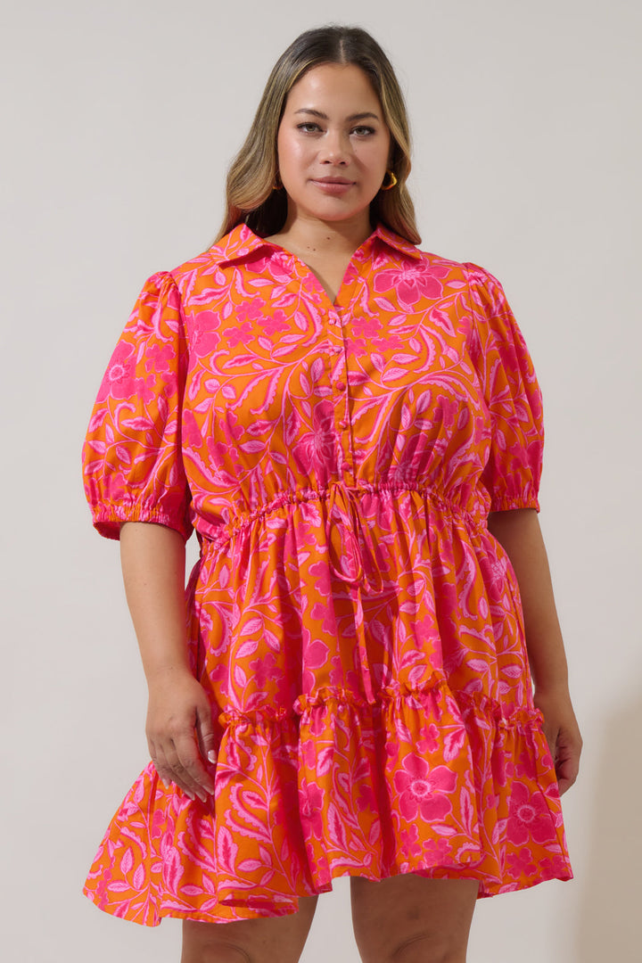 Rea Floral Stacie Button Down Mini Dress Curve