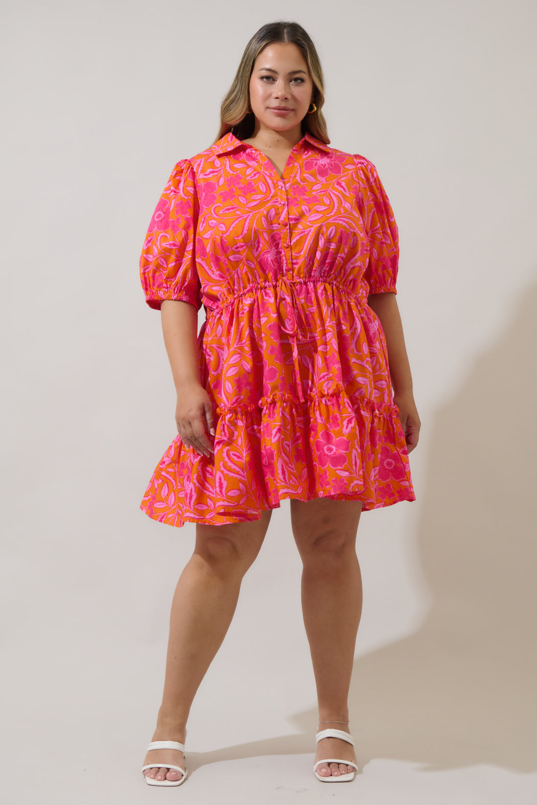 Rea Floral Stacie Button Down Mini Dress Curve