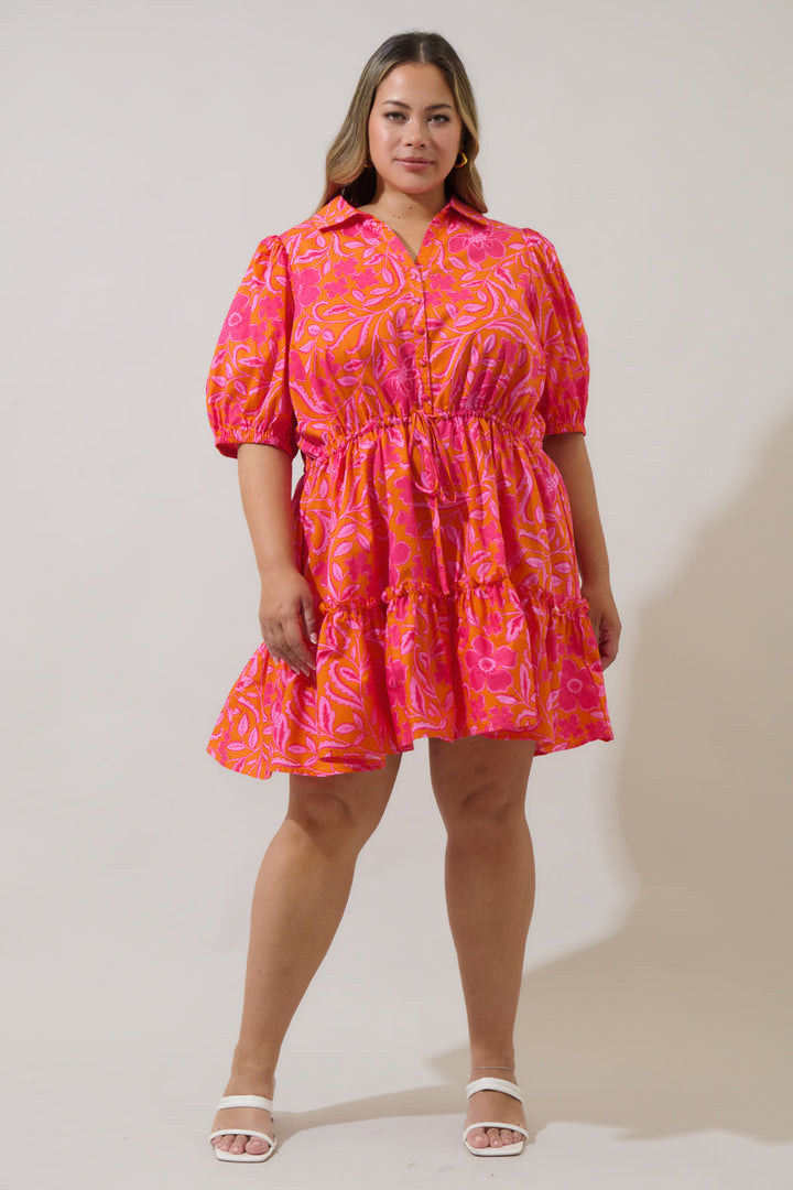 Rea Floral Stacie Button Down Mini Dress Curve
