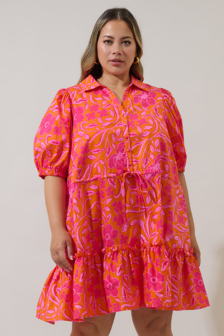 Rea Floral Stacie Button Down Mini Dress Curve