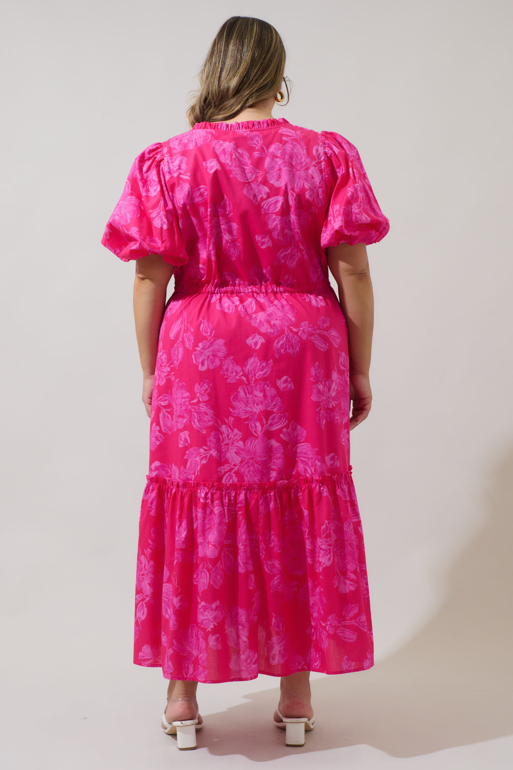 Vacey Floral Ginny Bubble Sleeve Midi Dress Curve