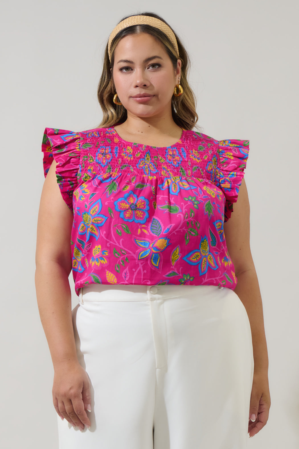 Signy Floral Tisha Smocked Ruffle Top Curve