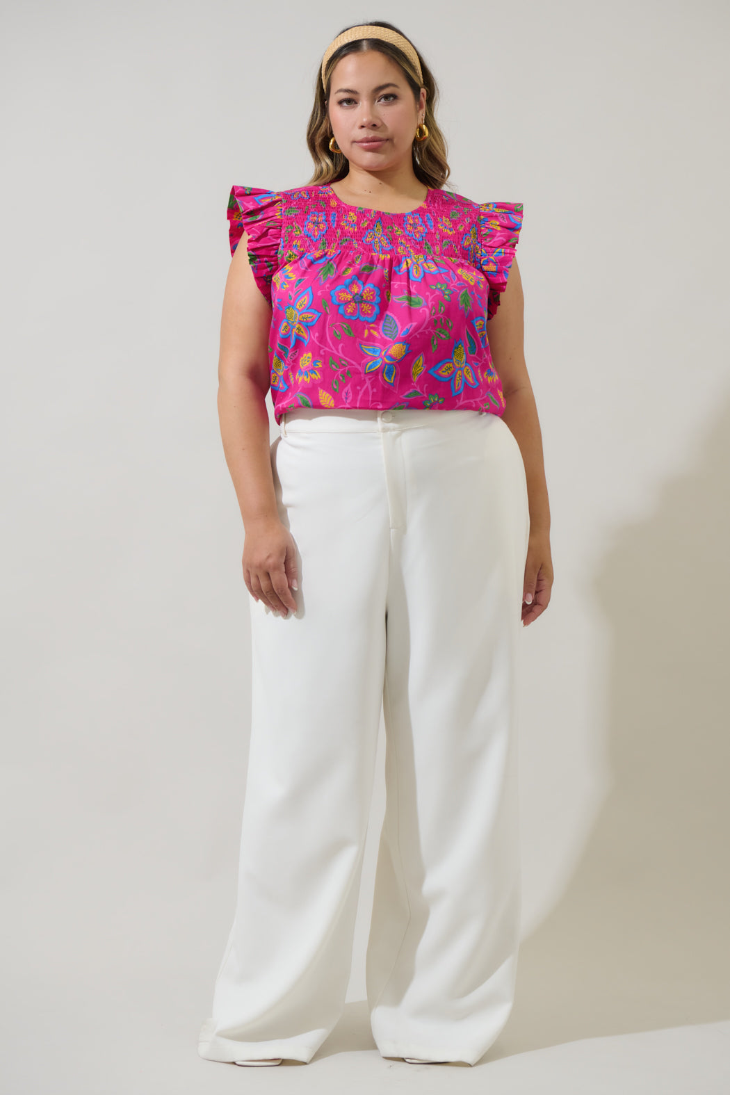 Signy Floral Tisha Smocked Ruffle Top Curve