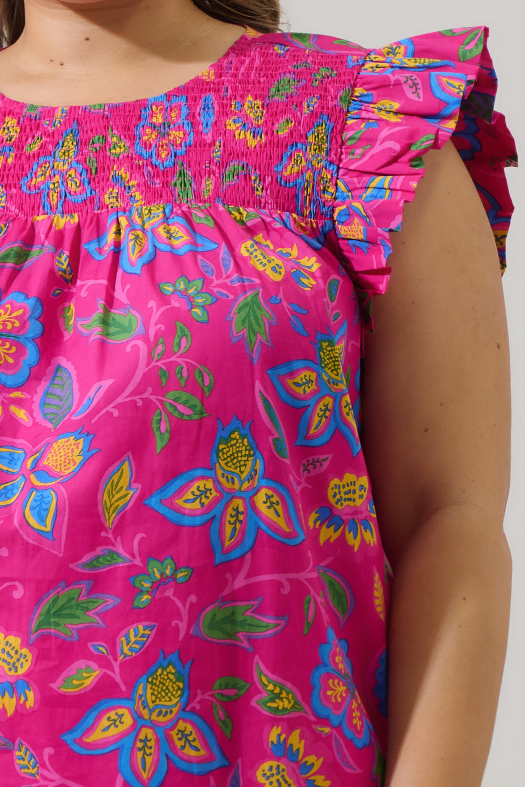 Signy Floral Tisha Smocked Ruffle Top Curve