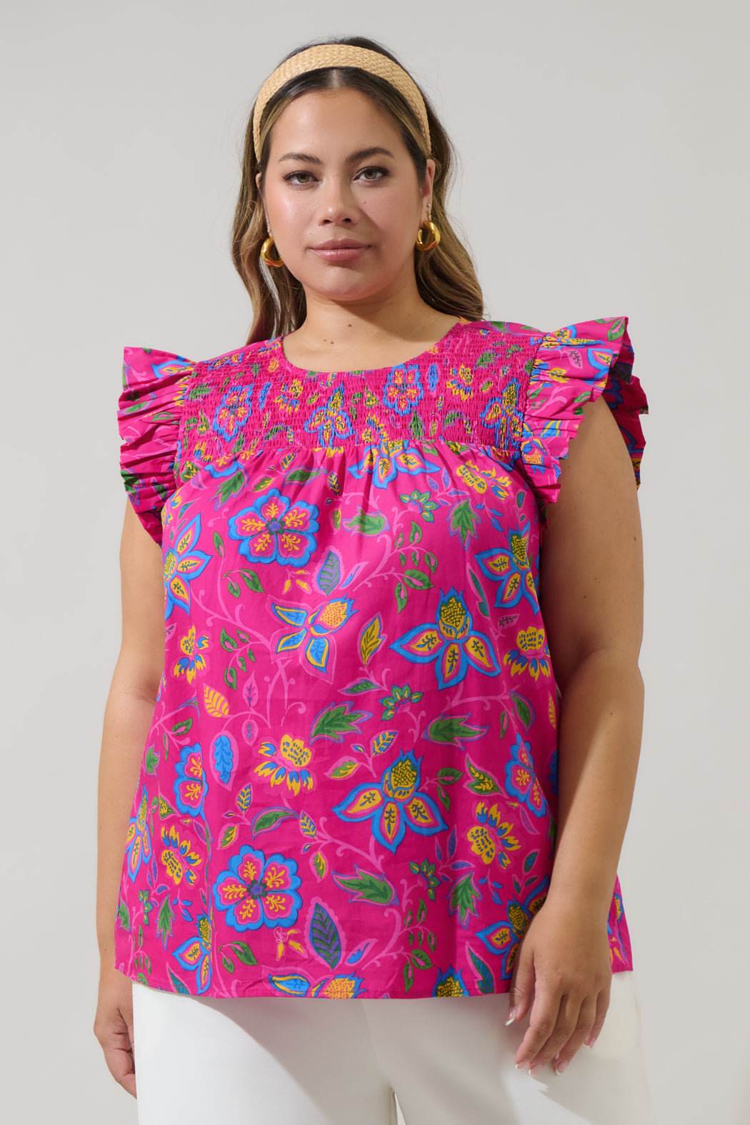Signy Floral Tisha Smocked Ruffle Top Curve