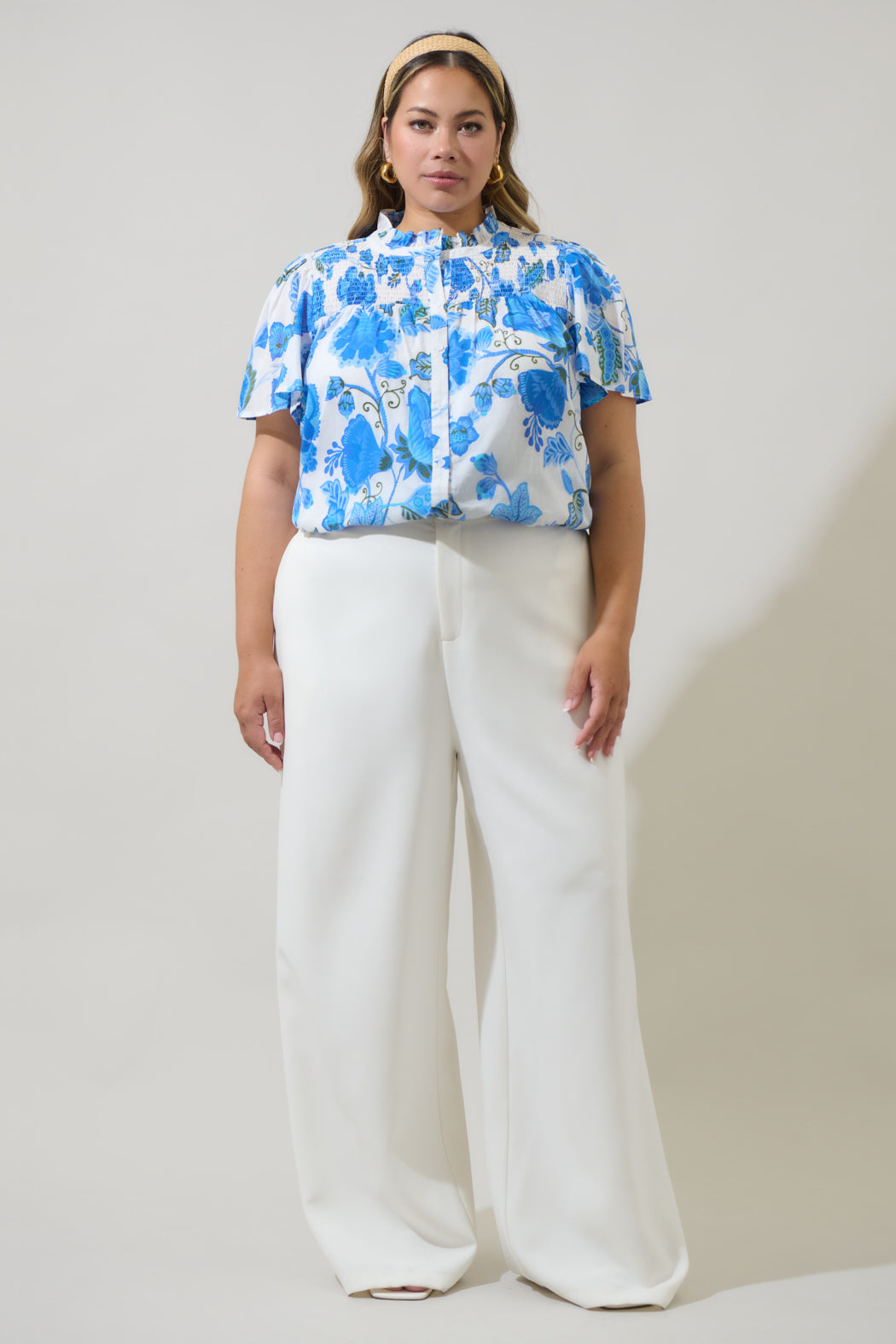 Samian Floral Romy Mock Neck Top Curve