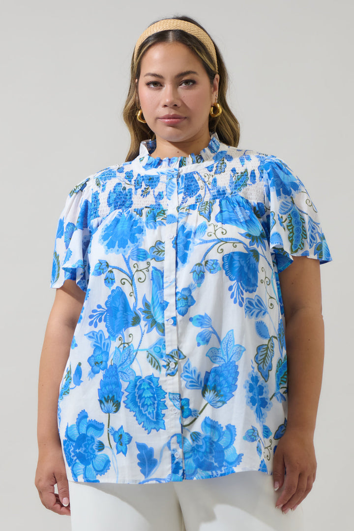 Samian Floral Romy Mock Neck Top Curve
