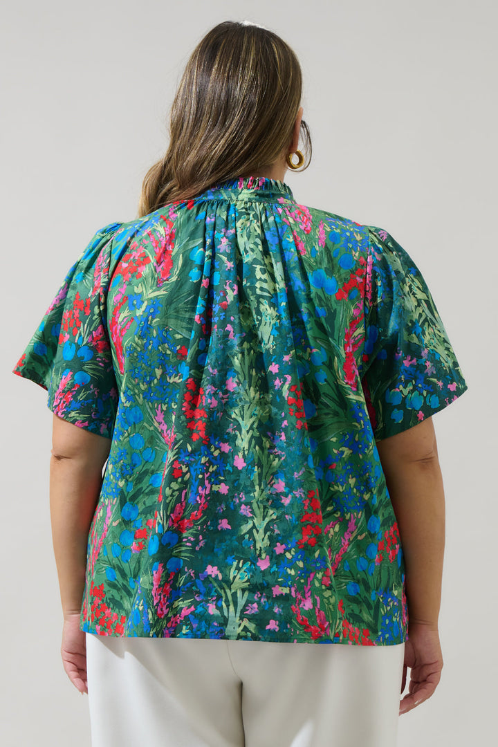 Devin Floral Reva Split Neck Top Curve