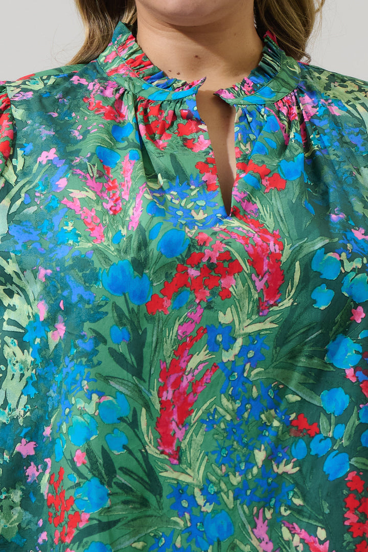 Devin Floral Reva Split Neck Top Curve
