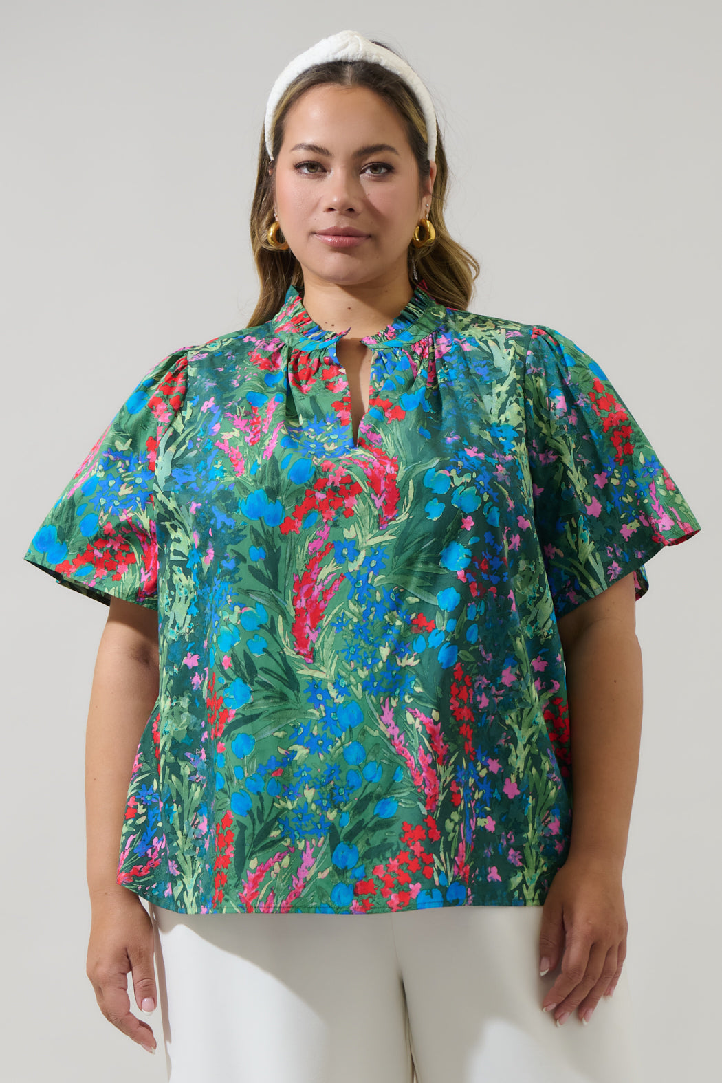 Devin Floral Reva Split Neck Top Curve