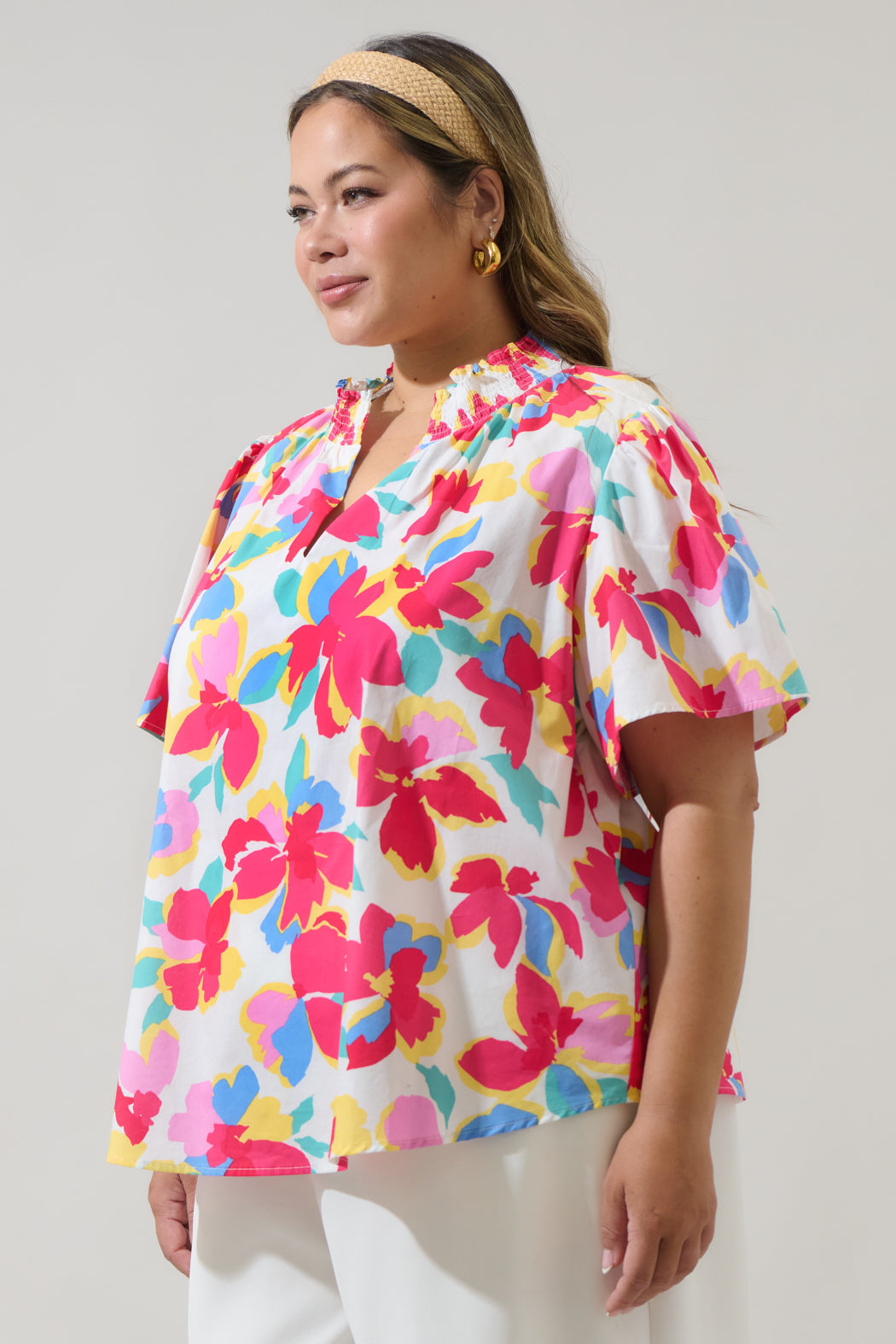 Yani Floral Barcy Smocked Top Curve