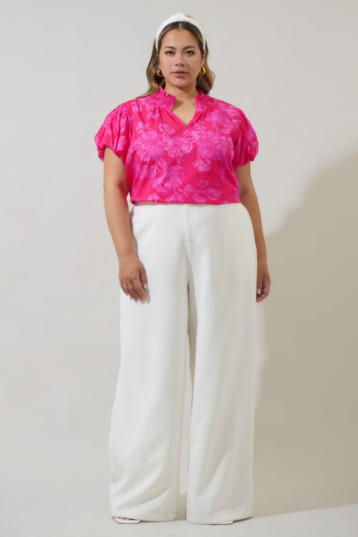 Vacey Floral Poly Smocked Top Curve