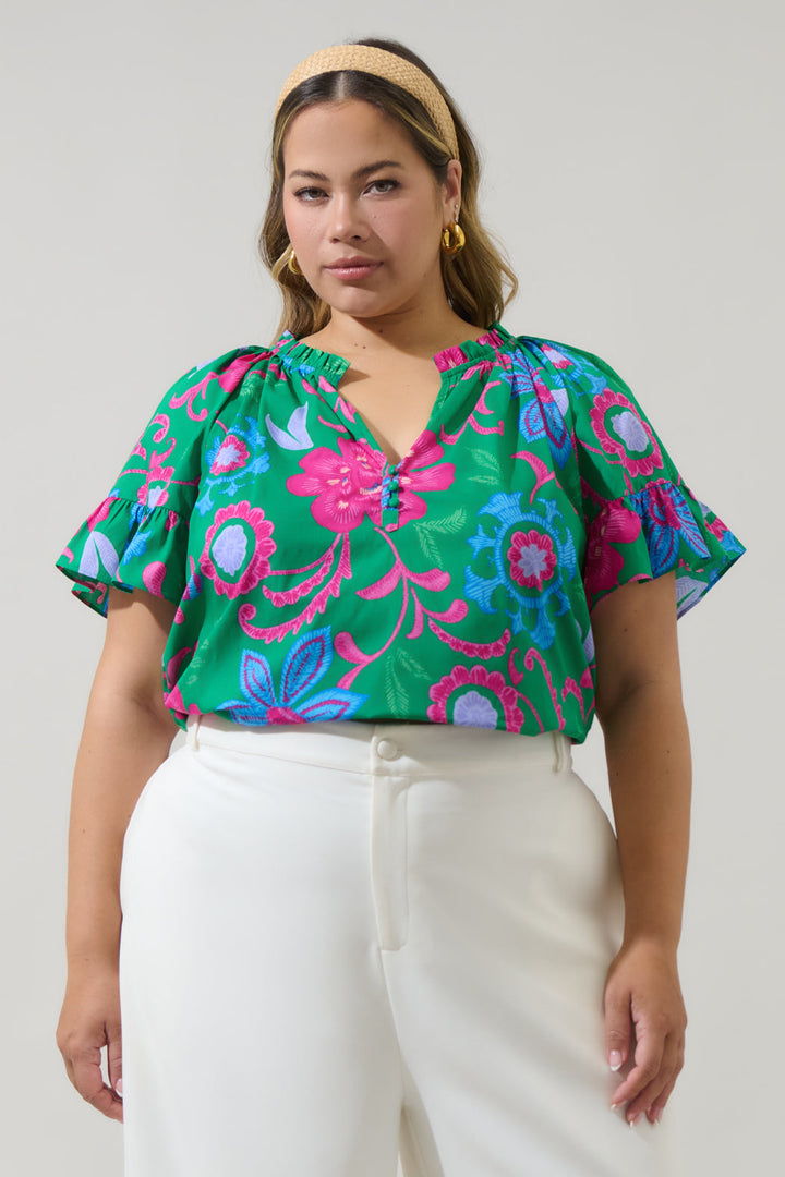 Cabina Floral Macy Ruffle Top Curve