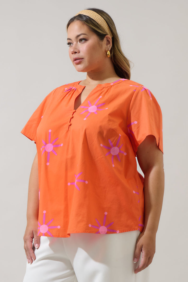 Karani Starburst Xoey Split Neck Top Curve